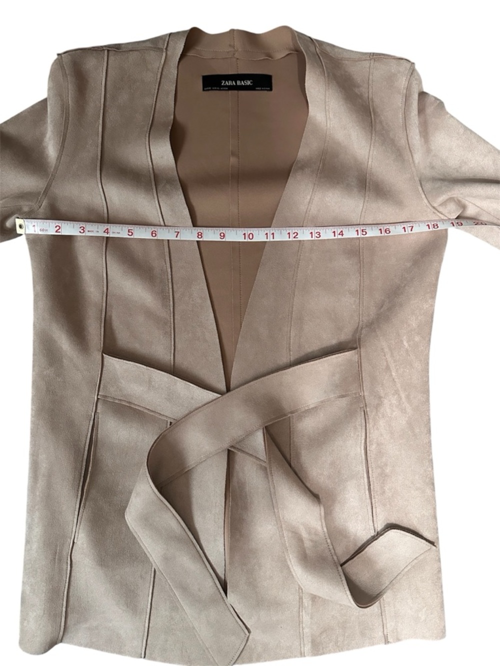 Zara Basic Women's Blush/Taupe Faux Suede Tie-Waist Coat - Picture 6 of 7